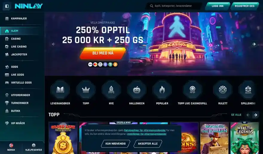 Skjermbilde av forsiden til Ninlay Casino
