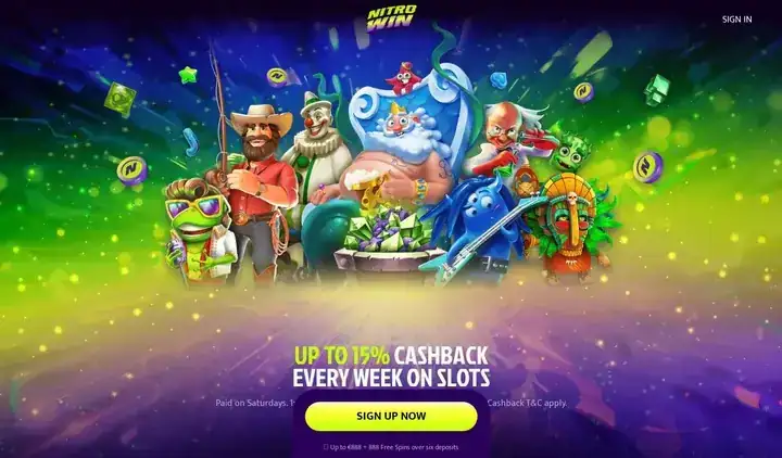 Skjermbilde av forsiden til Nitro Win Casino