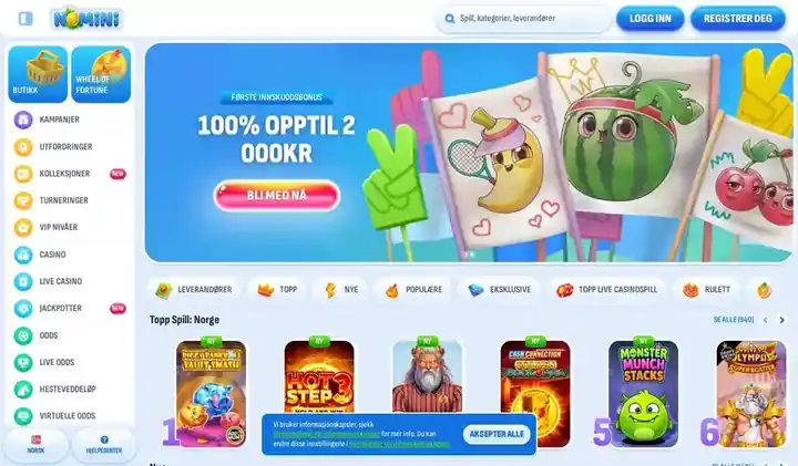 Skjermbilde av forsiden til Nomini
