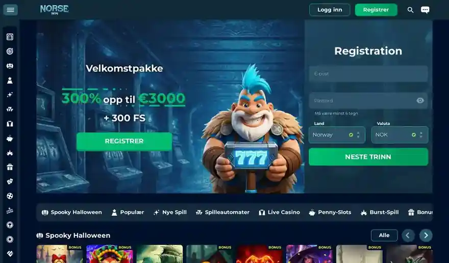 Skjermbilde av forsiden til NorseWin Casino