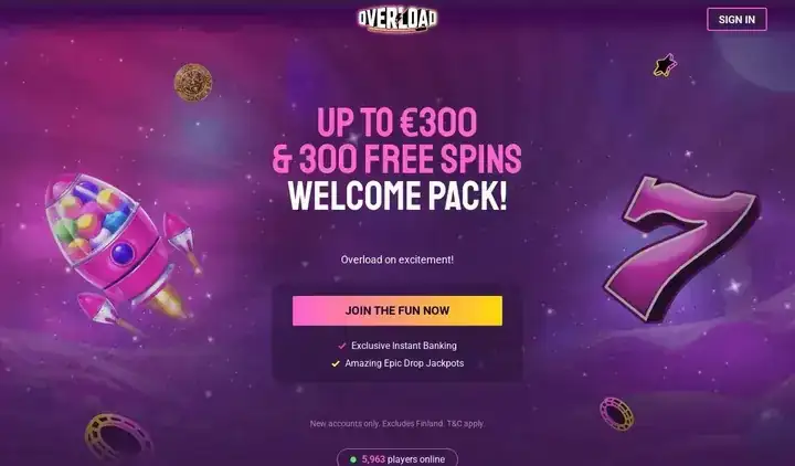 Skjermbilde av forsiden til Overload Casino