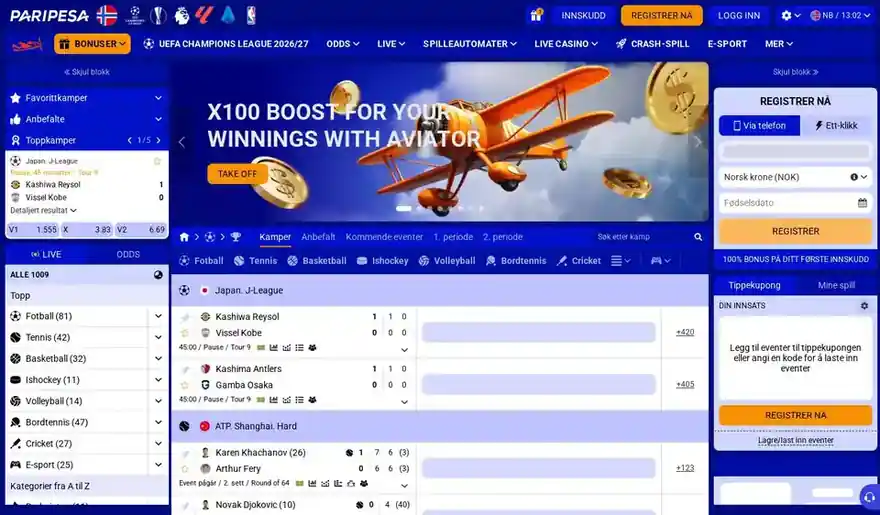 Skjermbilde av forsiden til PariPesa Casino