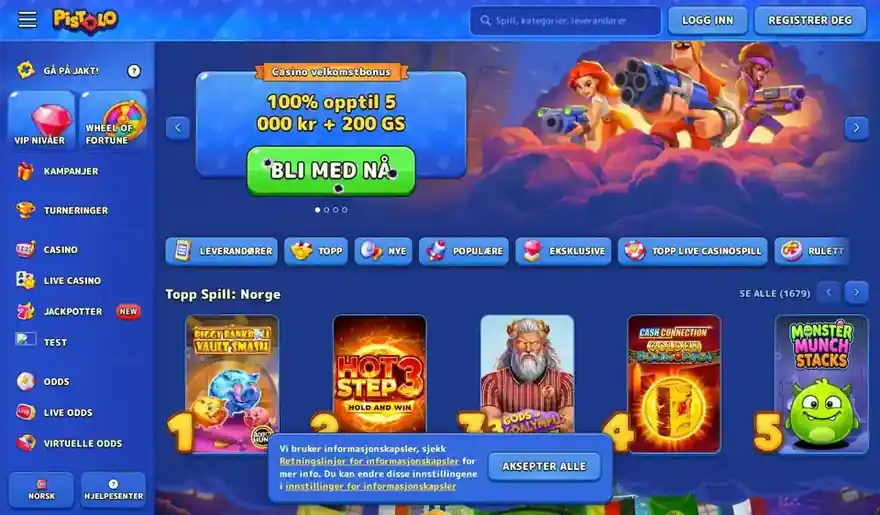 Skjermbilde av forsiden til Pistolo Casino