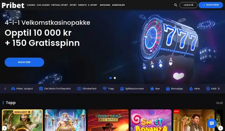 Skjermbilde av forsiden til Pribet