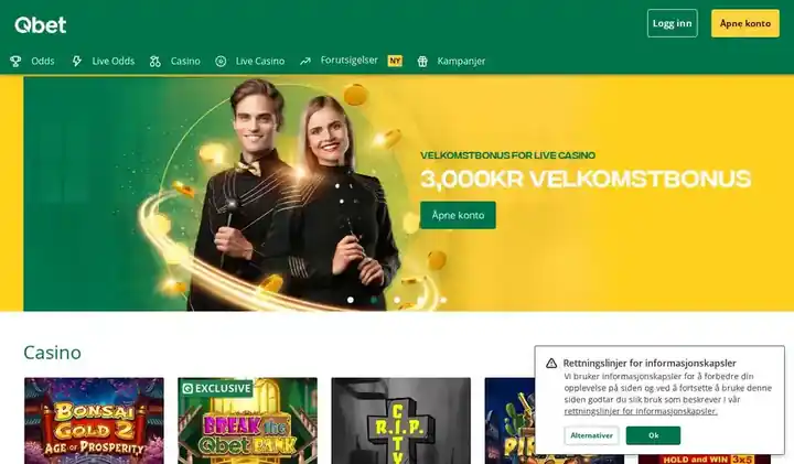 Skjermbilde av forsiden til Qbet