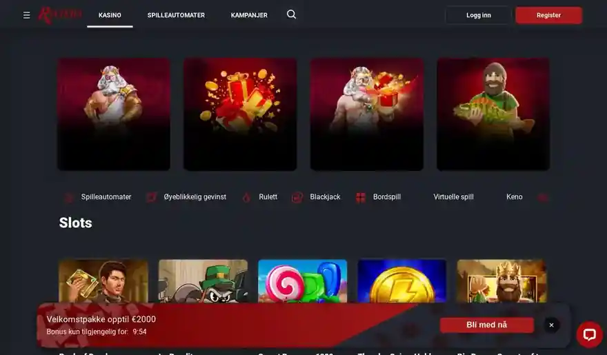 Skjermbilde av forsiden til Riviera Casino
