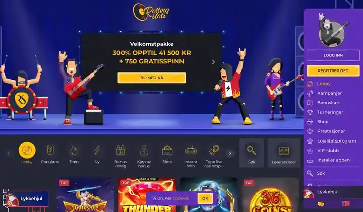 Skjermbilde av forsiden til Rolling Slots