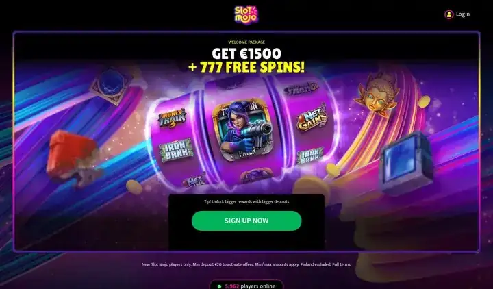 Skjermbilde av forsiden til Slot Mojo Casino