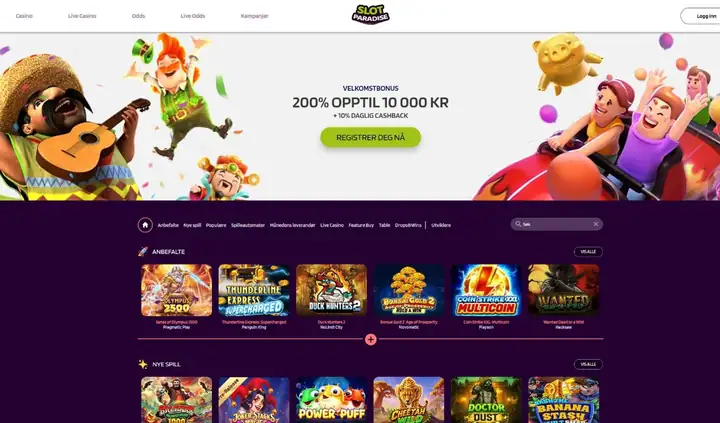 Skjermbilde av forsiden til Slot Paradise