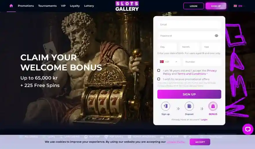 Skjermbilde av forsiden til Slots Gallery