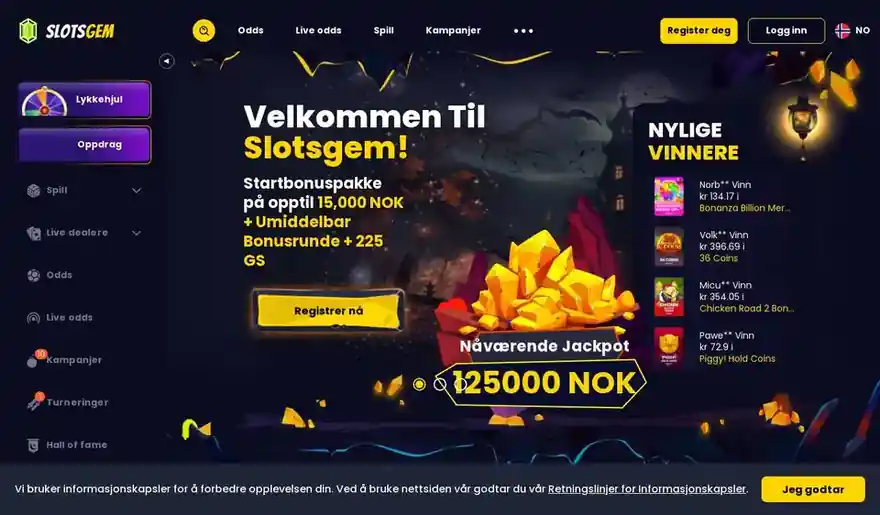 Skjermbilde av forsiden til SlotsGem Casino