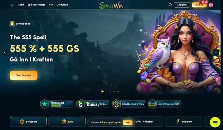 Skjermbilde av forsiden til SpellWin Casino