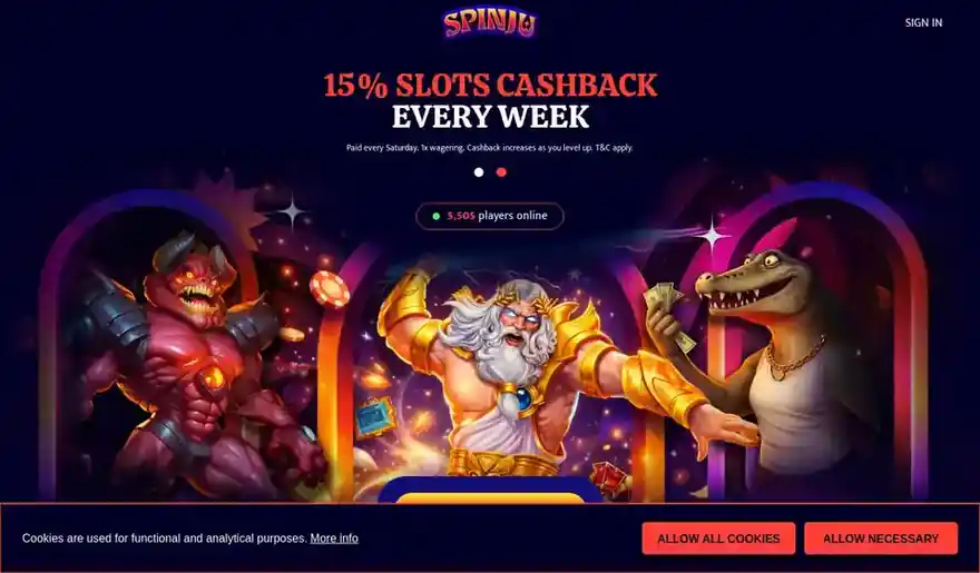 Skjermbilde av forsiden til Spinju Casino