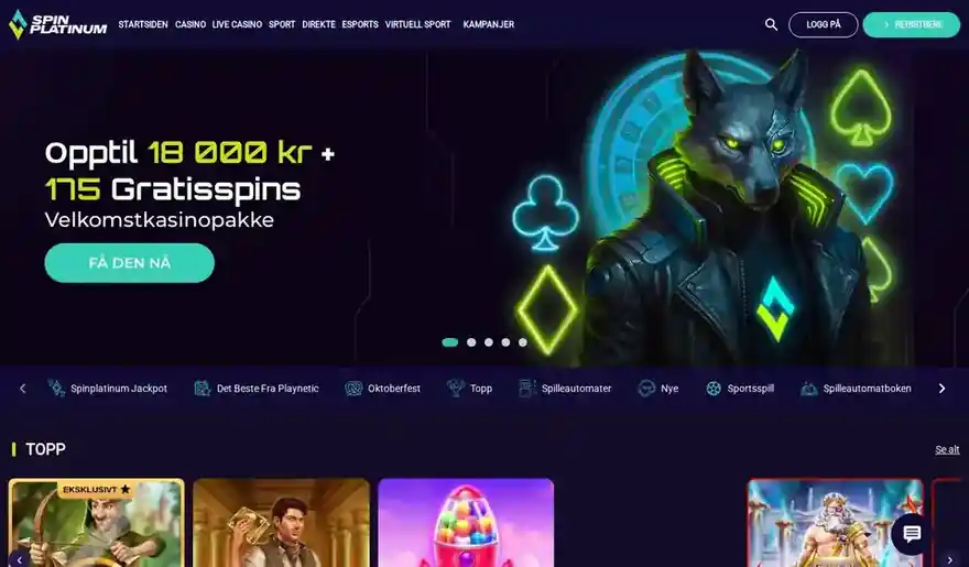 Skjermbilde av forsiden til Spinplatinum