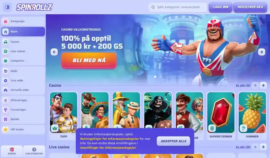 Skjermbilde av forsiden til Spinrollz