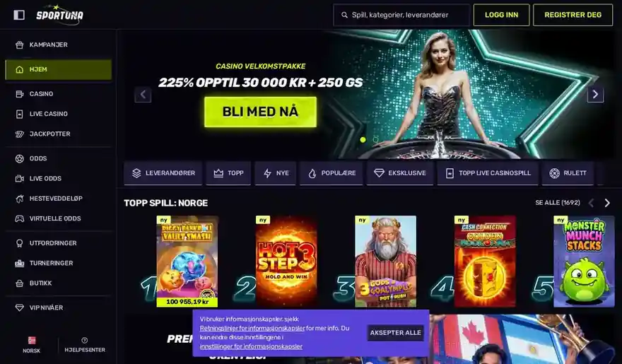 Skjermbilde av forsiden til Sportuna