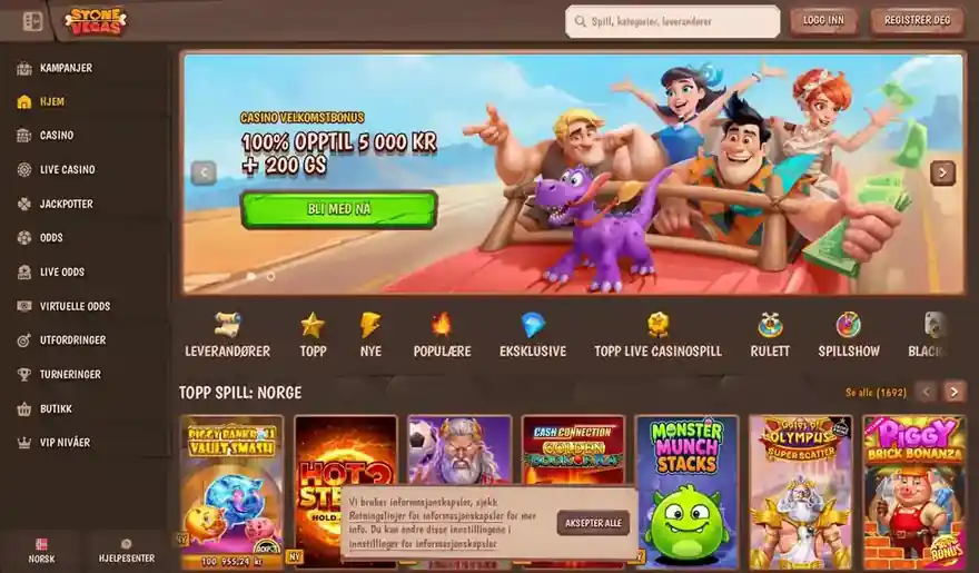 Skjermbilde av forsiden til Stonevegas Casino