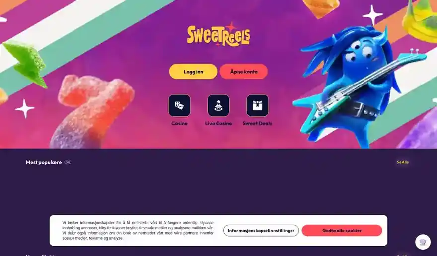 Skjermbilde av forsiden til SweetReels