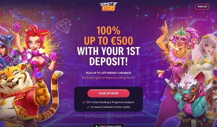 Skjermbilde av forsiden til Taste Vegas Casino