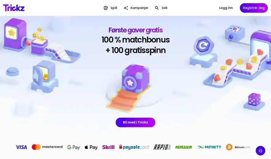 Skjermbilde av forsiden til Trickz Casino