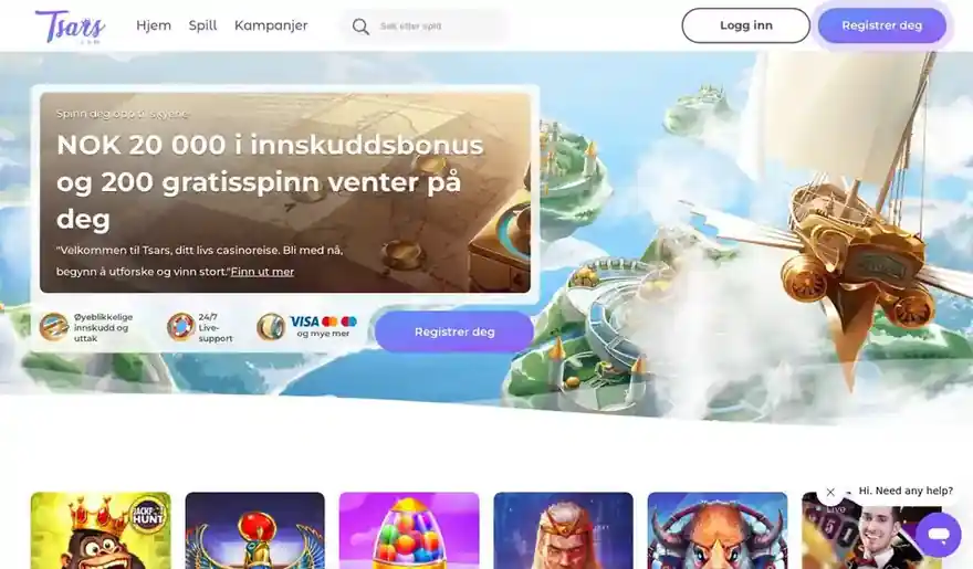 Skjermbilde av forsiden til Tsars Casino