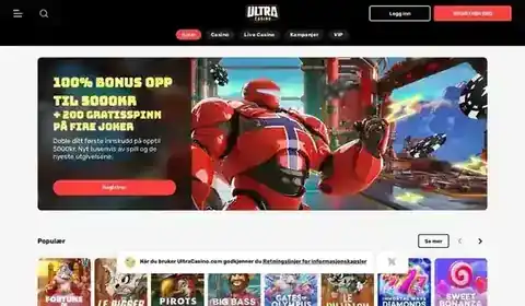 Skjermbilde av forsiden til Ultra Casino