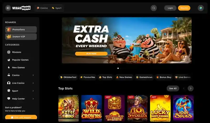 Skjermbilde av forsiden til VegasNova