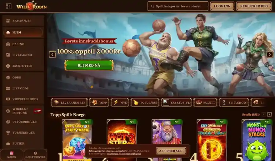 Skjermbilde av forsiden til WildRobin Casino