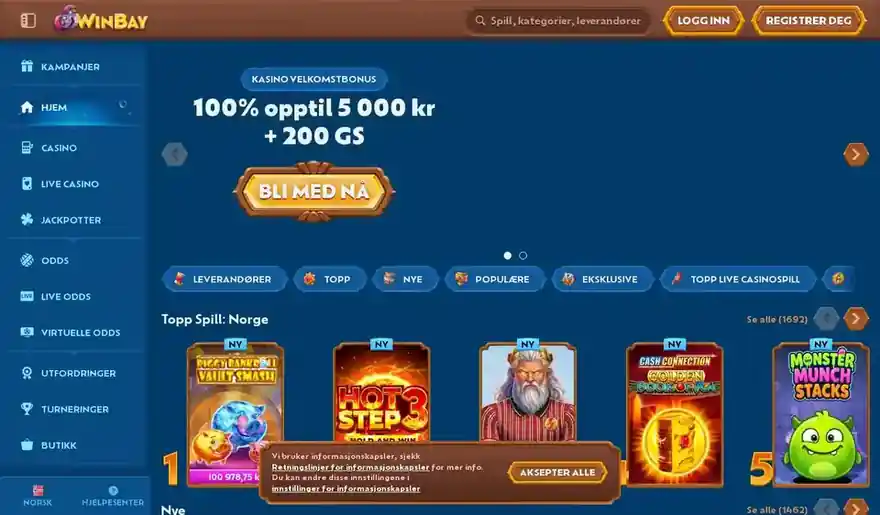 Skjermbilde av forsiden til Winbay Casino