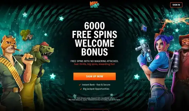 Skjermbilde av forsiden til Wizz Spin Casino