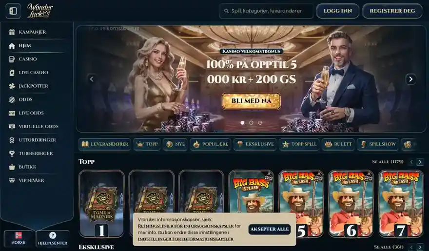 Skjermbilde av forsiden til WonderLuck Casino